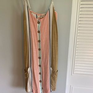 Rip Curl vertical stripe dress with wooden buttons